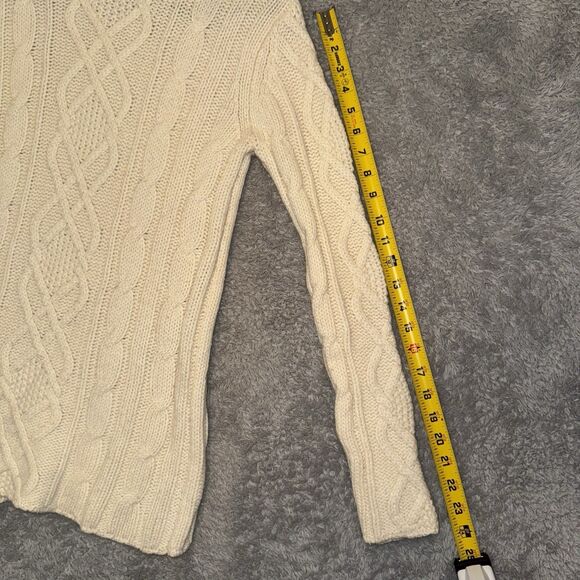 Eddie Bauer Women's Ivory Cable Knit Turtleneck Wool Sweater Sz Med Fisherman - Picture 9 of 9